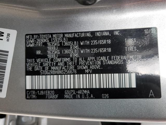Photo 14 from auction – 2022 TOYOTA HIGHLANDER with VIN 5TDGZRBH8NS256676