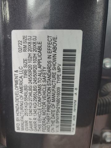 Photo 14 from auction – 2022 HONDA PILOT SE with VIN 5FNYF5H21NB016009