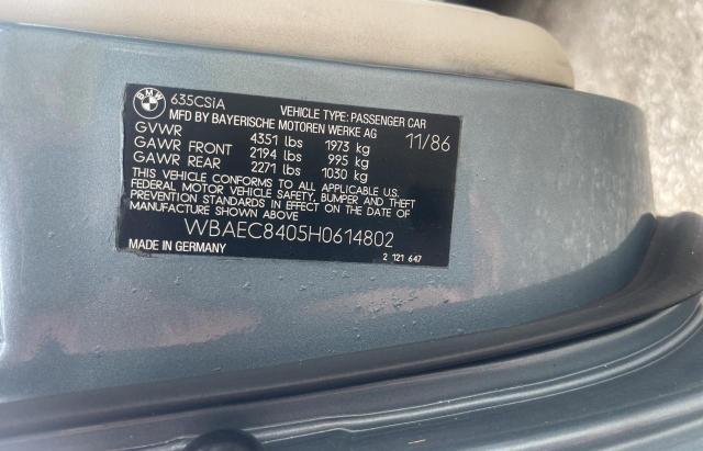 Photo 10 from auction – 1987 BMW 635 CSI AU with VIN WBAEC8405H0614802