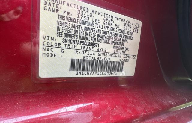 Photo 10 from auction – 2012 NISSAN VERSA S with VIN 3N1CN7AP5CL890671