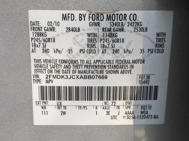 Photo 10 from auction – 2010 FORD EDGE SEL with VIN 2FMDK3JCXABB07669