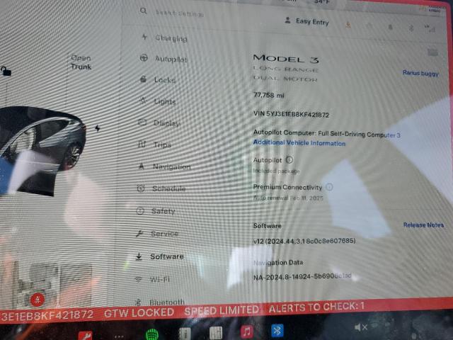 Photo 9 from auction – 2019 TESLA MODEL 3 with VIN 5YJ3E1EB8KF421872