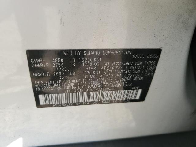 Photo 14 from auction – 2022 SUBARU OUTBACK PR with VIN 4S4BTADC2N3229209