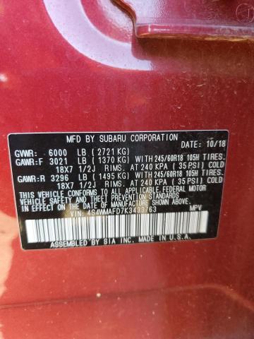 Photo 14 from auction – 2019 SUBARU ASCENT PRE with VIN 4S4WMAFD7K3433763