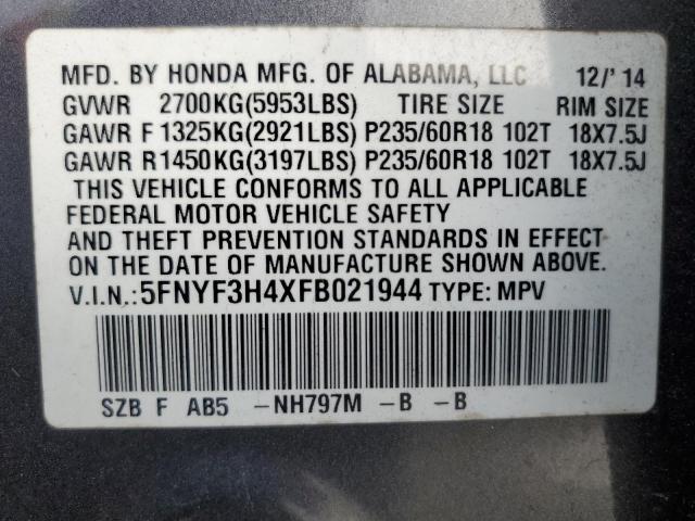 Photo 14 from auction – 2015 HONDA PILOT EX with VIN 5FNYF3H4XFB021944