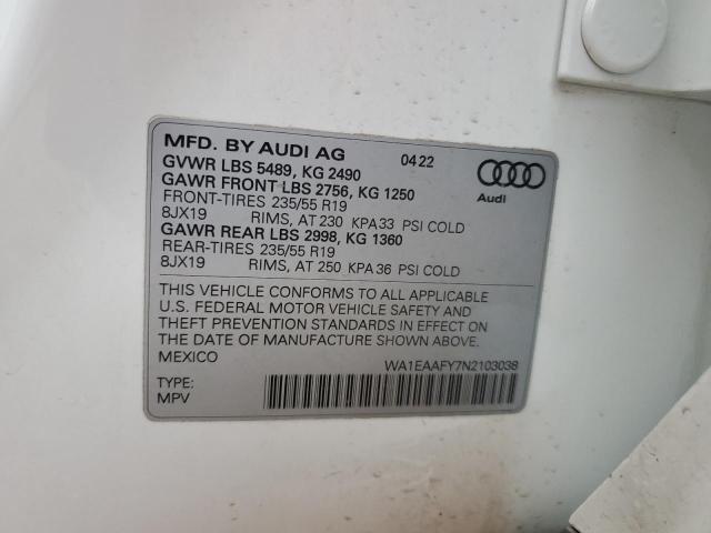 Photo 14 from auction – 2022 AUDI Q5 PREMIUM with VIN WA1EAAFY7N2103038