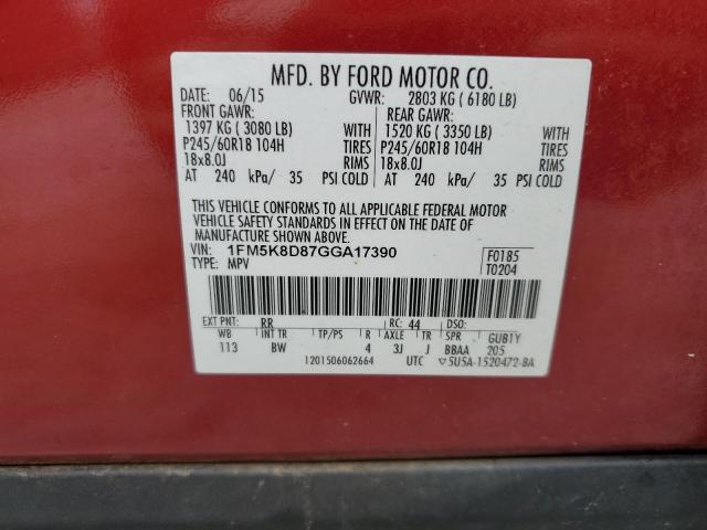 Photo 14 from auction – 2016 FORD EXPLORER X with VIN 1FM5K8D87GGA17390