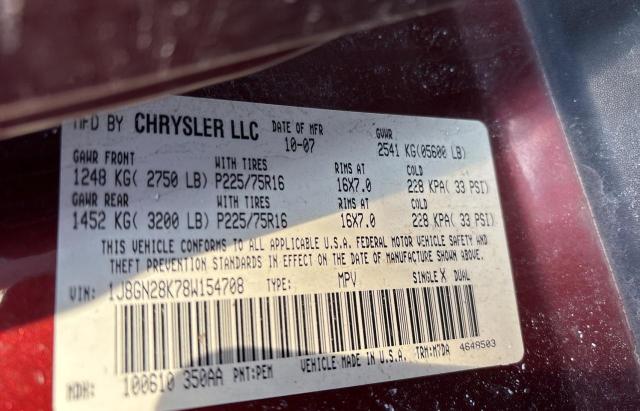Photo 10 from auction – 2008 JEEP LIBERTY SP with VIN 1J8GN28K78W154708