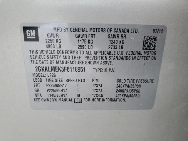 Снимка 14 от търг – 2015 GMC TERRAIN SL с VIN 2GKALMEK3F6118951