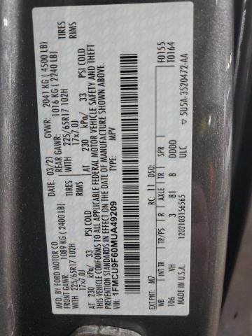 Photo 14 from auction – 2021 FORD ESCAPE S with VIN 1FMCU9F60MUA49209