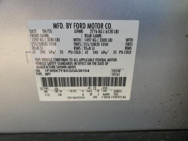 Photo 14 from auction – 2016 FORD EXPLORER L with VIN 1FM5K7F8XGGA36104