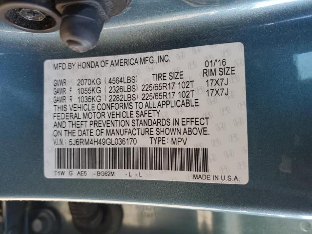 Photo 14 from auction – 2016 HONDA CR-V SE with VIN 5J6RM4H49GL036170
