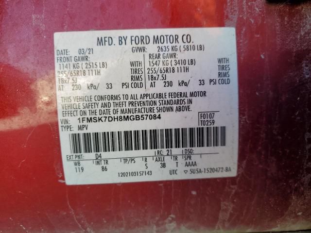 Photo 14 from auction – 2021 FORD EXPLORER X with VIN 1FMSK7DH8MGB57084
