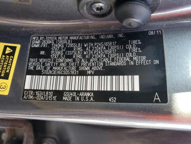 Photo 14 from auction – 2012 TOYOTA HIGHLANDER with VIN 5TDZK3EH6CS051831