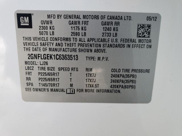 Photo 14 from auction – 2012 CHEVROLET EQUINOX LT with VIN 2GNFLGEK1C6363513
