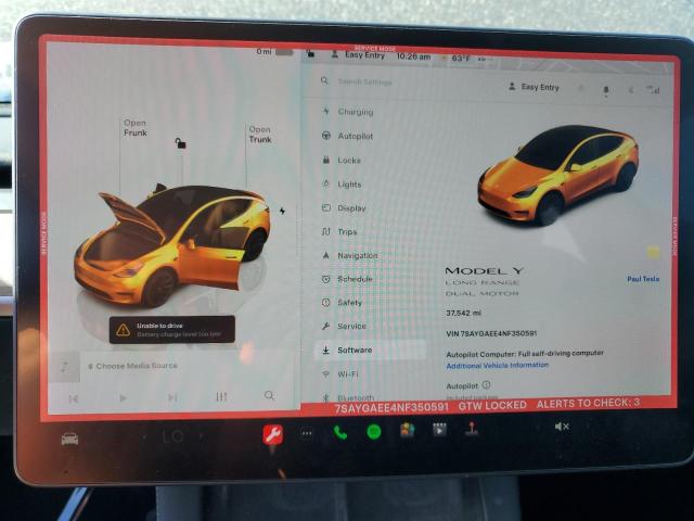 Photo 9 from auction – 2022 TESLA MODEL Y with VIN 7SAYGAEE4NF350591