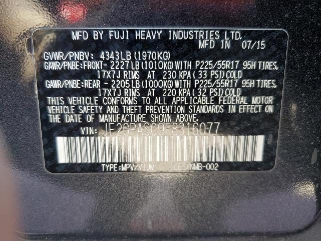 Photo 14 from auction – 2015 SUBARU XV CROSSTR with VIN JF2GPASC9F8316077
