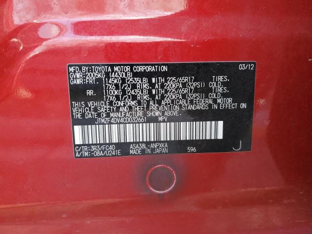 Photo 14 from auction – 2012 TOYOTA RAV4 with VIN JTMZF4DV4CD032661