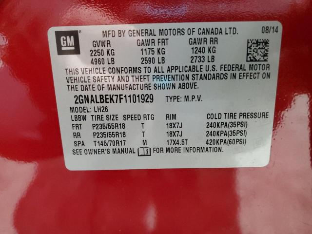 Photo 14 from auction – 2015 CHEVROLET EQUINOX LT with VIN 2GNALBEK7F1101929