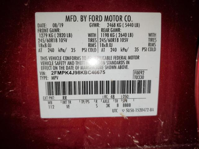 Photo 14 from auction – 2019 FORD EDGE SEL with VIN 2FMPK4J98KBC46675