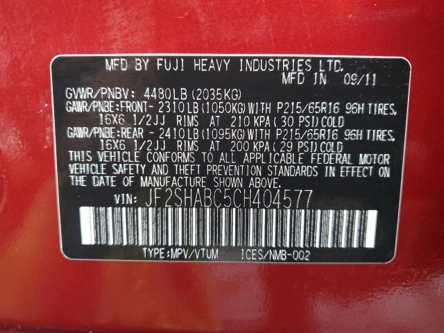 Photo 14 from auction – 2012 SUBARU FORESTER 2 with VIN JF2SHABC5CH404577