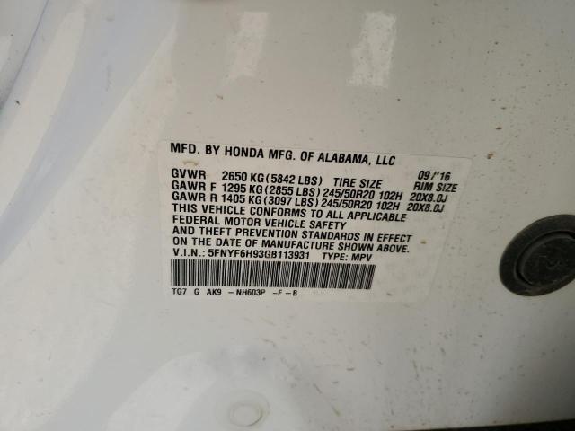 Photo 14 from auction – 2016 HONDA PILOT with VIN 5FNYF6H93GB113931
