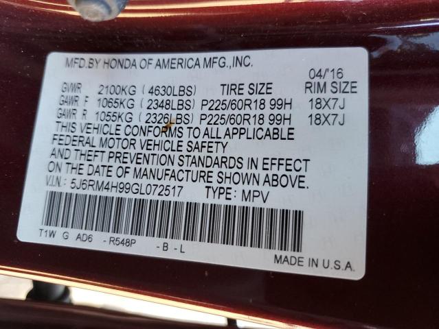 Photo 14 from auction – 2016 HONDA CR-V TOURI with VIN 5J6RM4H99GL072517