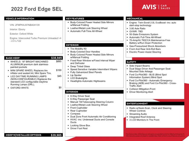 Photo 12 from auction – 2022 FORD EDGE SEL with VIN 2FMPK4J97NBA04139