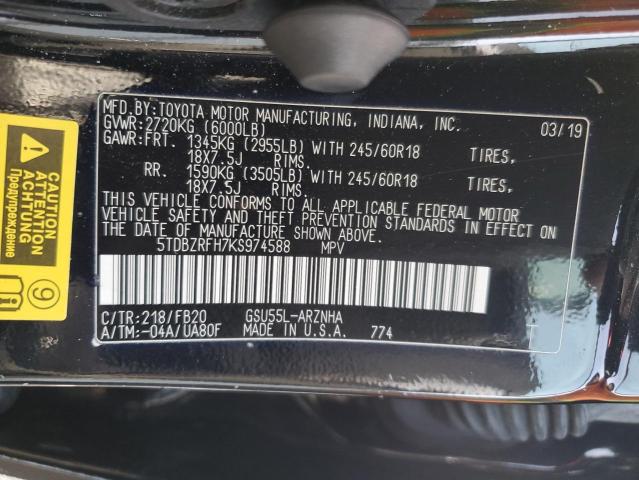 Photo 14 from auction – 2019 TOYOTA HIGHLANDER with VIN 5TDBZRFH7KS974588