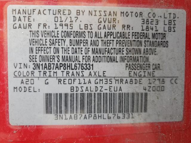 Photo 14 from auction – 2017 NISSAN SENTRA S with VIN 3N1AB7AP8HL676331