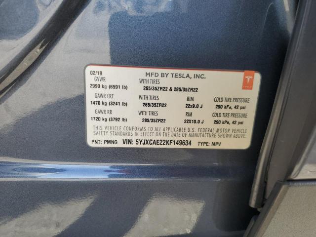 Photo 14 from auction – 2019 TESLA MODEL X with VIN 5YJXCAE22KF149634