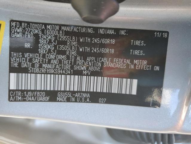 Photo 14 from auction – 2019 TOYOTA HIGHLANDER with VIN 5TDBZRFHXKS944341