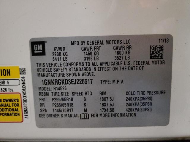 Photo 14 from auction – 2014 CHEVROLET TRAVERSE L with VIN 1GNKRGKD3EJ226517