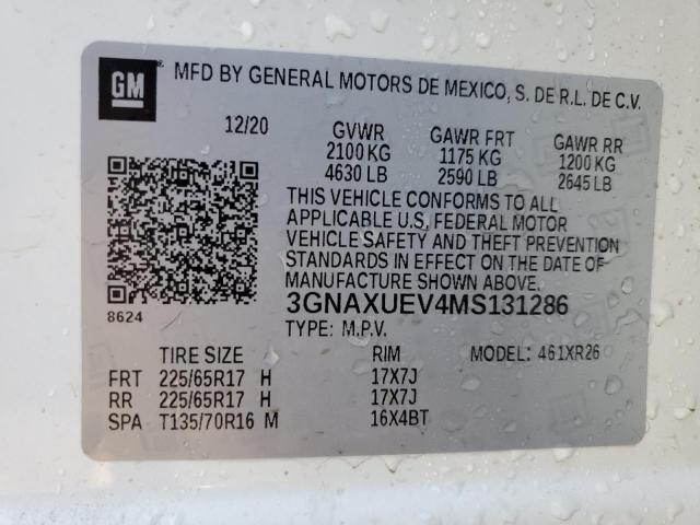 Photo 14 from auction – 2021 CHEVROLET EQUINOX LT with VIN 3GNAXUEV4MS131286