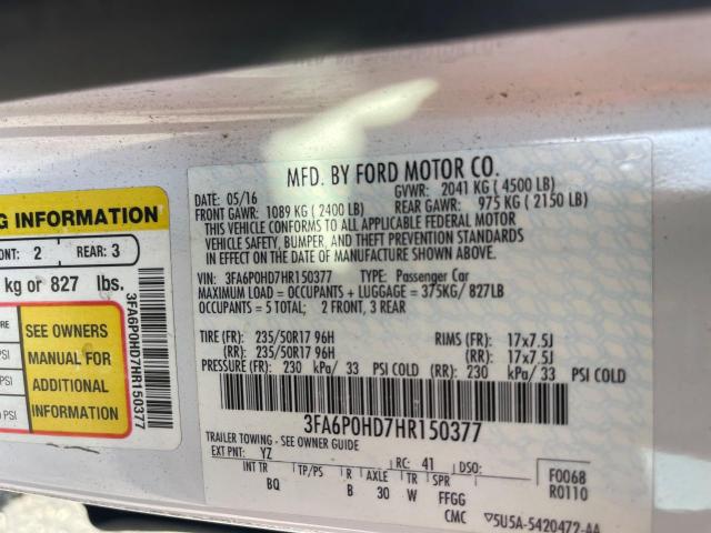 Photo 10 from auction – 2017 FORD FUSION SE with VIN 3FA6P0HD7HR150377