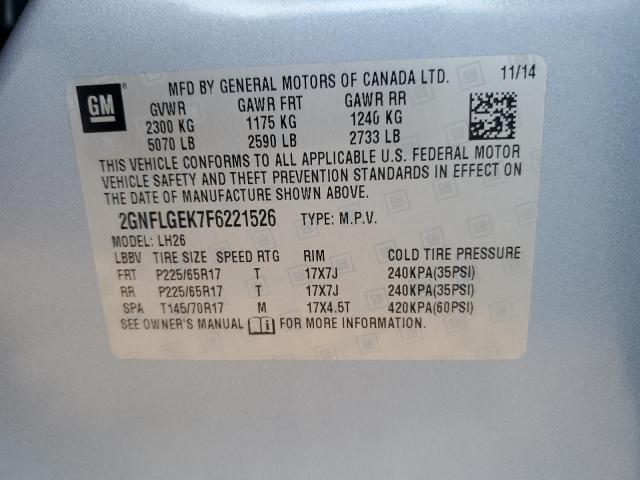 Photo 14 from auction – 2015 CHEVROLET EQUINOX LT with VIN 2GNFLGEK7F6221526