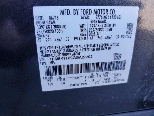 Photo 14 from auction – 2016 FORD EXPLORER L with VIN 1FM5K7F89GGA27202
