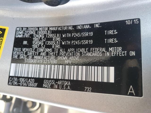 Photo 14 from auction – 2015 TOYOTA HIGHLANDER with VIN 5TDDKRFH1FS217690