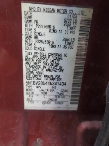 Photo 14 from auction – 2004 NISSAN QUEST S with VIN 5N1BV28U44N341404
