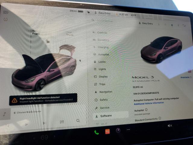 Photo 9 from auction – 2021 TESLA MODEL 3 with VIN 5YJ3E1EA5MF082272