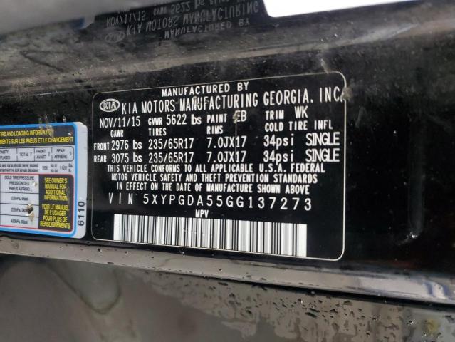 Photo 14 from auction – 2016 KIA SORENTO LX with VIN 5XYPGDA55GG137273