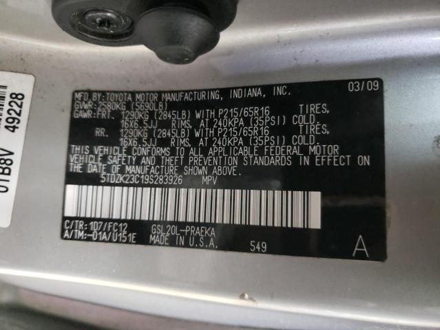Photo 14 from auction – 2009 TOYOTA SIENNA CE with VIN 5TDZK23C19S283926