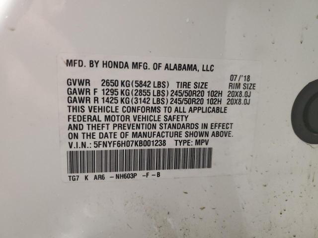 Photo 14 from auction – 2019 HONDA PILOT ELIT with VIN 5FNYF6H07KB001238