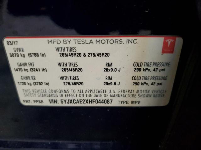 Photo 14 from auction – 2017 TESLA MODEL X with VIN 5YJXCAE2XHF044087