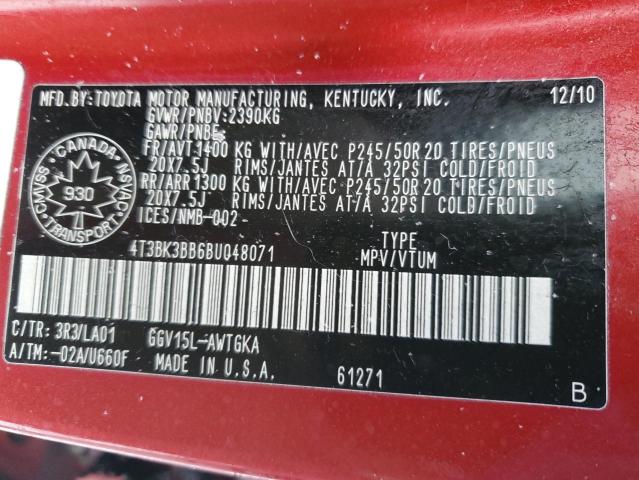 Photo 14 from auction – 2011 TOYOTA VENZA with VIN 4T3BK3BB6BU048071