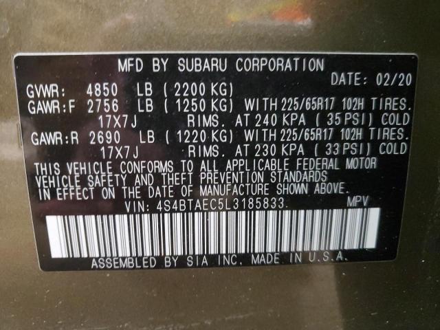 Photo 14 from auction – 2020 SUBARU OUTBACK PR with VIN 4S4BTAEC5L3185833