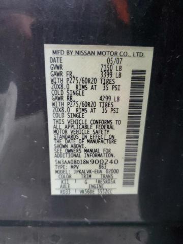 Photo 14 from auction – 2008 INFINITI QX56 with VIN 5N3AA08D18N900240