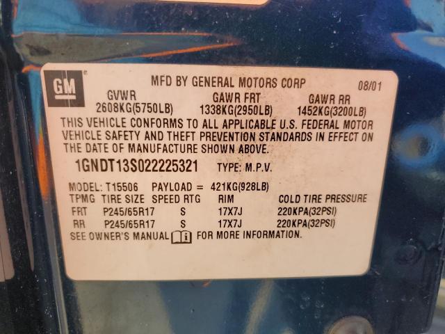 Photo 14 from auction – 2002 CHEVROLET TRAILBLAZE with VIN 1GNDT13S022225321