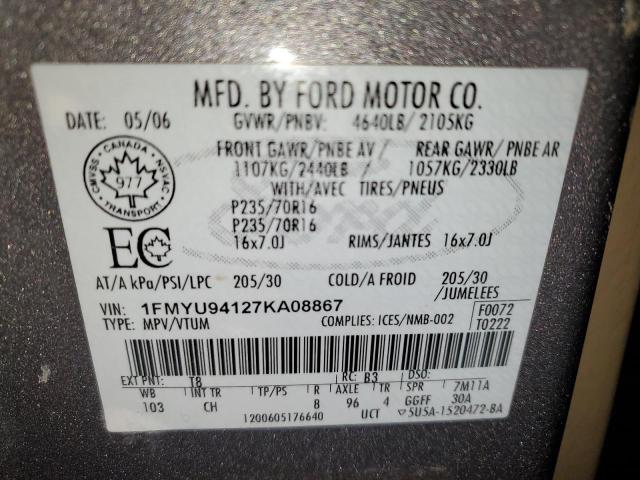 Photo 14 from auction – 2007 FORD ESCAPE LIM with VIN 1FMYU94127KA08867