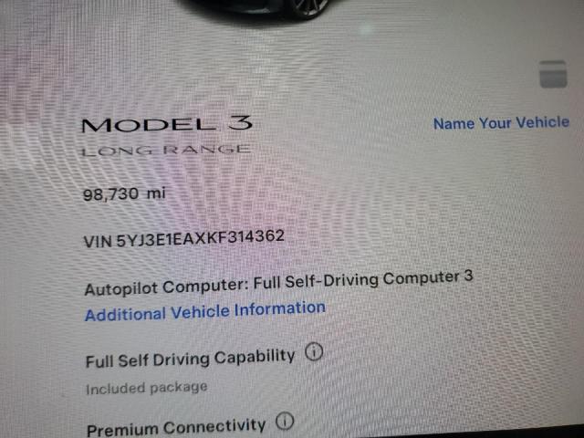 Photo 9 from auction – 2019 TESLA MODEL 3 with VIN 5YJ3E1EAXKF314362